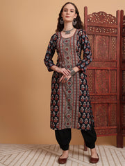 Hand Block Ajrak Print Zardosi Embroidery Kurta