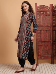 Hand Block Ajrak Print Zardosi Embroidery Kurta