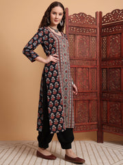 Hand Block Ajrak Print Zardosi Embroidery Kurta