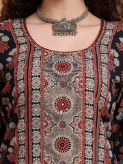 Hand Block Ajrak Print Zardosi Embroidery Kurta