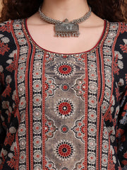 Hand Block Ajrak Print Zardosi Embroidery Kurta