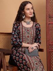 Hand Block Ajrak Print Zardosi Embroidery Kurta