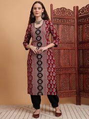Hand Block Ajrak Print Zardosi Kurta