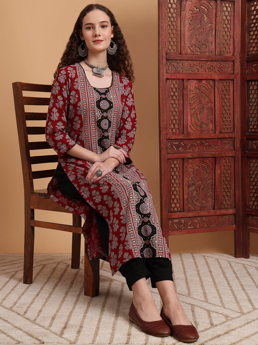 Hand Block Ajrak Print Zardosi Kurta