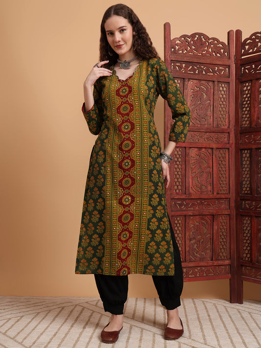 Hand Block Ajrak Print Zardosi Kurta
