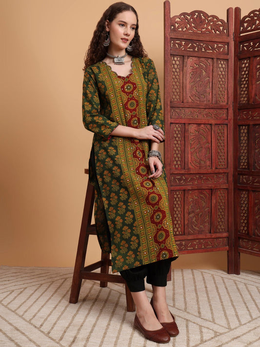 Hand Block Ajrak Print Zardosi Kurta