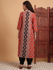 Hand Block Ajrak Print Zardosi Embroidery Kurta