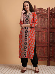 Hand Block Ajrak Print Zardosi Embroidery Kurta