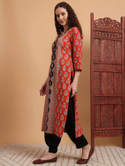Hand Block Ajrak Print Zardosi Embroidery Kurta