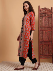 Hand Block Ajrak Print Zardosi Embroidery Kurta