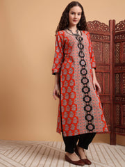 Hand Block Ajrak Print Zardosi Embroidery Kurta