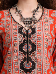 Hand Block Ajrak Print Zardosi Embroidery Kurta