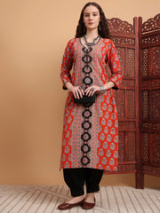 Hand Block Ajrak Print Zardosi Embroidery Kurta