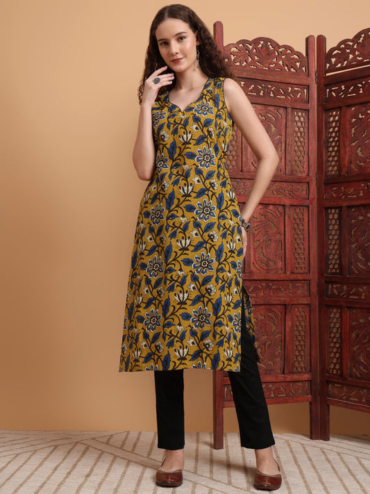Hand Block Mustard Printed Kurta