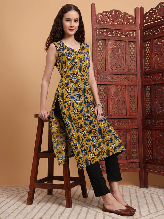 Hand Block Mustard Printed Kurta