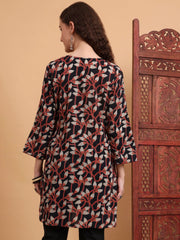 Hand Block Ajrak Print Black Kurti