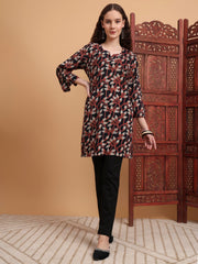 Hand Block Ajrak Print Black Kurti