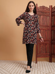 Hand Block Ajrak Print Black Kurti