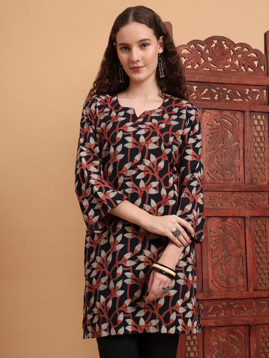 Hand Block Ajrak Print Black Kurti