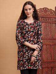 Hand Block Ajrak Print Black Kurti