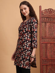 Hand Block Ajrak Print Black Kurti