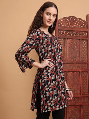 Hand Block Ajrak Print Black Kurti
