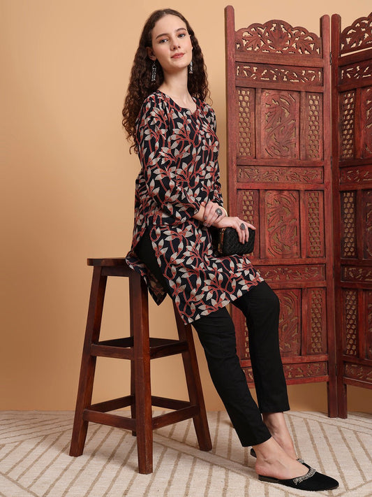 Hand Block Ajrak Print Black Kurti