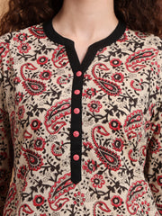 Hand Block Prints Cream Color Kurti
