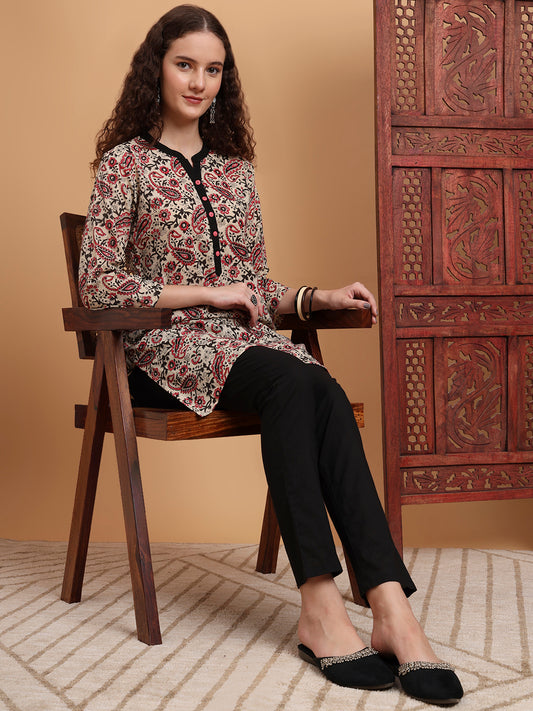 Hand Block Prints Cream Color Kurti