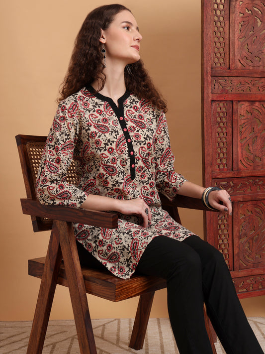 Hand Block Prints Cream Color Kurti