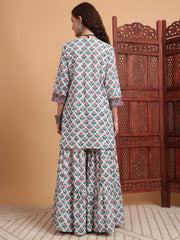 Hand Block Prints Chikankari kurti and Sharara Set