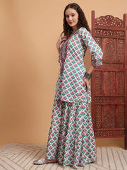 Hand Block Prints Chikankari kurti and Sharara Set