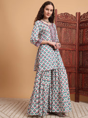Hand Block Prints Chikankari kurti and Sharara Set