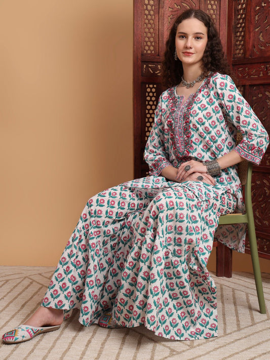 Hand Block Prints Chikankari kurti and Sharara Set