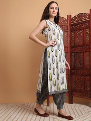 Hand Block Print White Kurta Set
