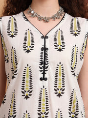 Hand Block Print White Kurta Set