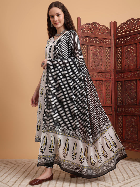 Hand Block Print White Kurta Set