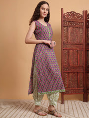 Hand Block Purple Kurta Set