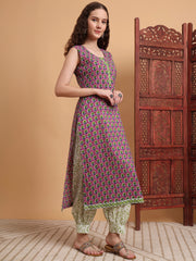 Hand Block Purple Kurta Set