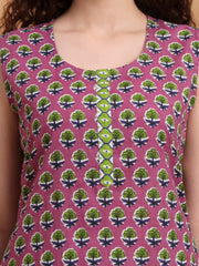 Hand Block Purple Kurta Set