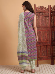 Hand Block Purple Kurta Set