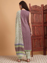 Hand Block Purple Kurta Set