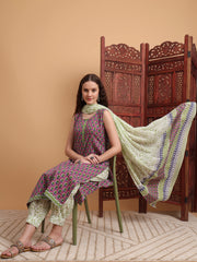 Hand Block Purple Kurta Set