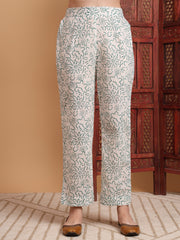 Hand Block Green Color Chikankari Kurta Set