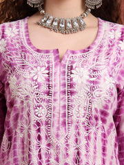 Hand Block Print Purple Color Chikankari Kurta Set