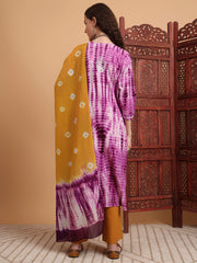 Hand Block Print Purple Color Chikankari Kurta Set