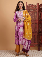 Hand Block Print Purple Color Chikankari Kurta Set