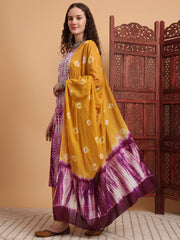 Hand Block Print Purple Color Chikankari Kurta Set