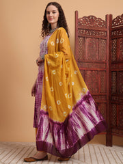 Hand Block Print Purple Color Chikankari Kurta Set