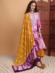 Hand Block Print Purple Color Chikankari Kurta Set